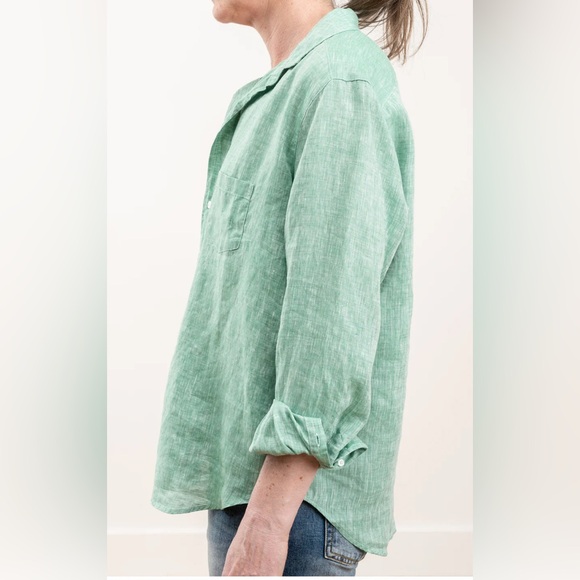 Frank & Eileen green Beachy, coastal Linen Shirt button down shirt. Sz M. - Picture 3 of 17